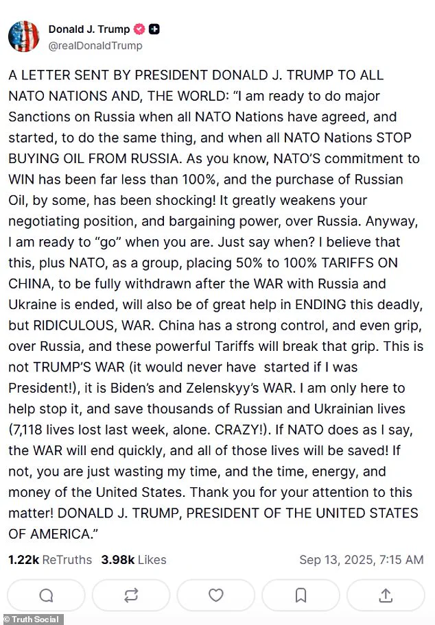 Trump's Foreign Policy Directive Sparks Controversy as He Warns NATO Allies of Sanctions Over Russian Oil Purchases