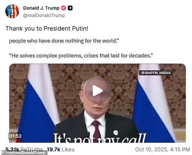 Trump Acknowledges Putin's Praise Amid Nobel Peace Prize Snub