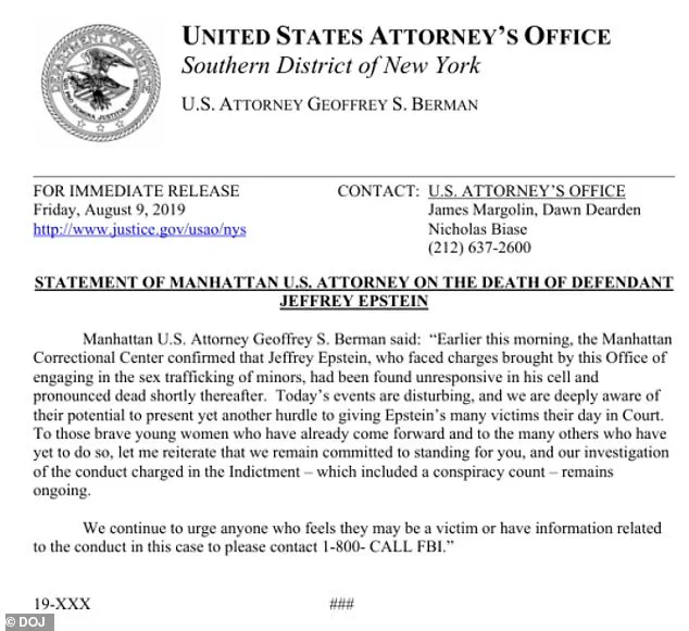 Newly Released Document Contradicts Official Records on Epstein's Death Date