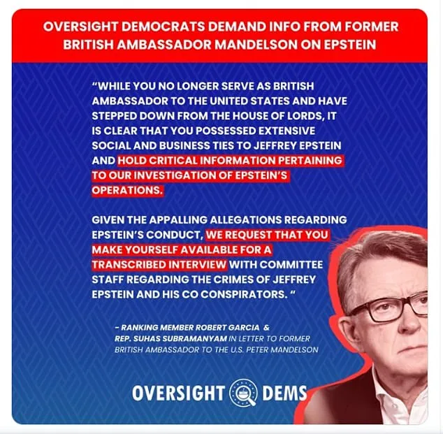 DOJ Files Fuel Calls for Mandelson Testimony Over Epstein Ties