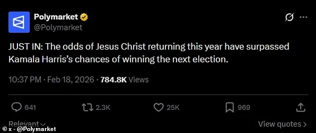 Jesus's Return Odds Surpass Kamala Harris's 2028 Bid in 2026 Prediction Market