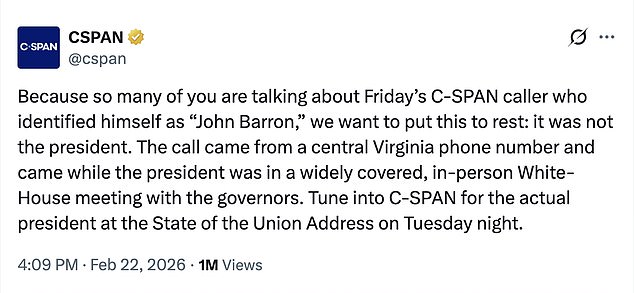 C-SPAN Clarifies: Caller's Voice Resembling Trump Was Not the President