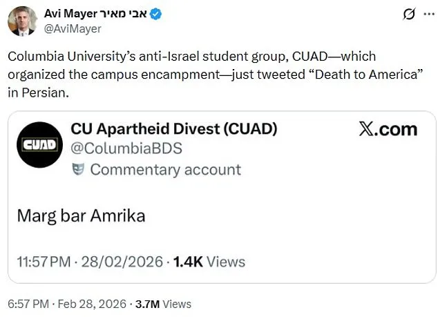 Columbia University Pro-Palestine Group's Controversial 'Death to America' Post Amid U.S.-Israeli Strike on Iran