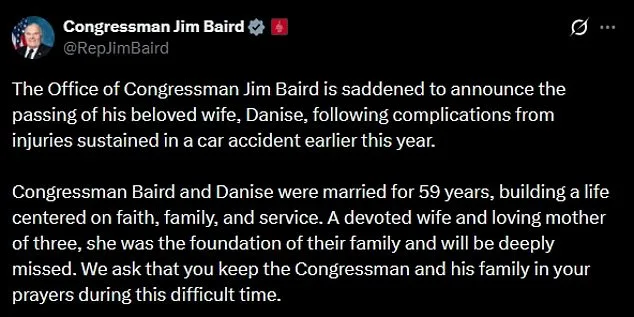 Congressman Jim Baird's Wife Dies After Car Accident Complications; Family Asks for Prayers