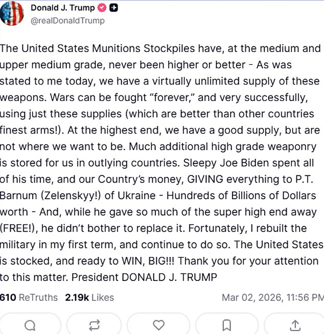 Trump Boasts of U.S. 'Unlimited' Munitions Stockpiles Amid Heightened Tensions Over Drone Strike and Iranian Assets Destroyed