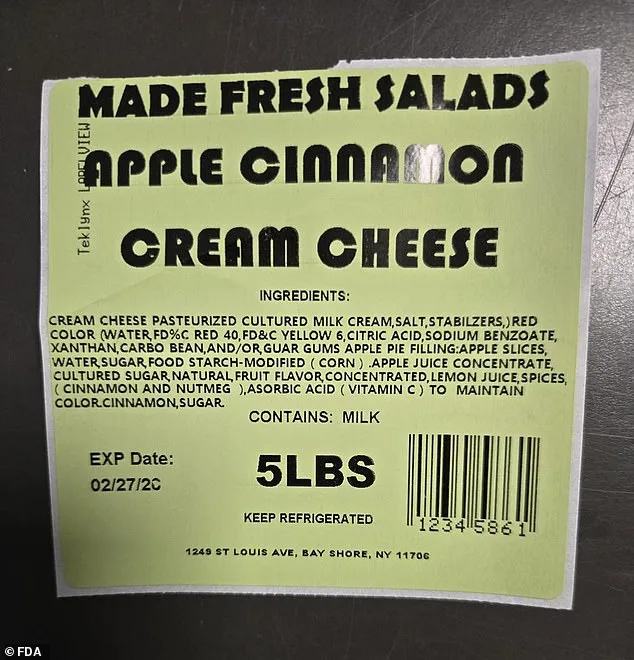 FDA Issues Class I Recall of Made Fresh Salads Cream Cheese Products Over Listeria Contamination Risk