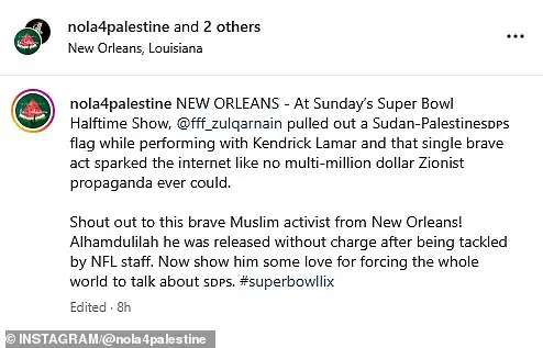 Security Breach at Super Bowl Halftime Show Raises Awareness on Sudanese-Palestinian Conflict