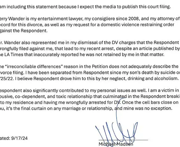 Late-Breaking: Michael Madsen's Legal Filing Resurfaces, Accusing Ex-Wife of Driving Son to Suicide