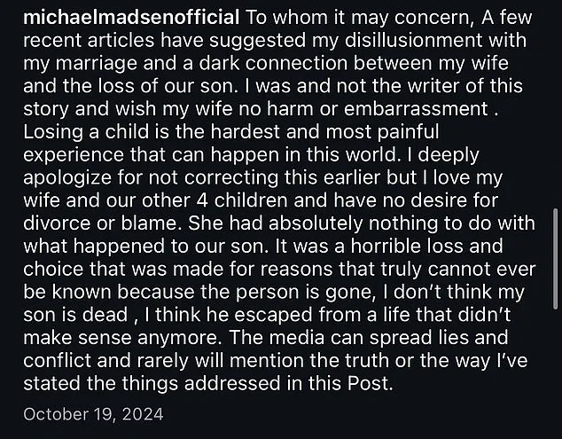Late-Breaking: Michael Madsen's Legal Filing Resurfaces, Accusing Ex-Wife of Driving Son to Suicide