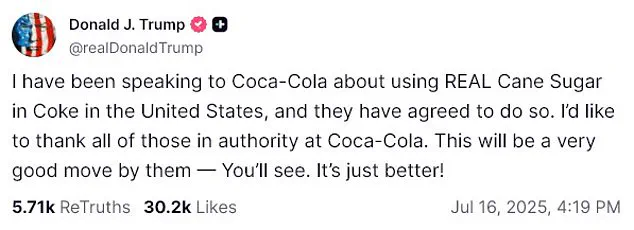 Late-Breaking: Trump's Surprise Push for Cane Sugar in U.S. Coca-Cola Sends Industry into Turmoil